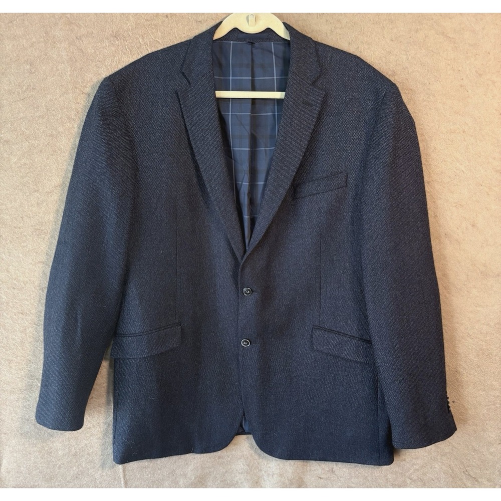 Jos A Bank 1905 Wool Blazer Sport Coat Mens 46L‎ (48" Chest) Blue Elbow Patch